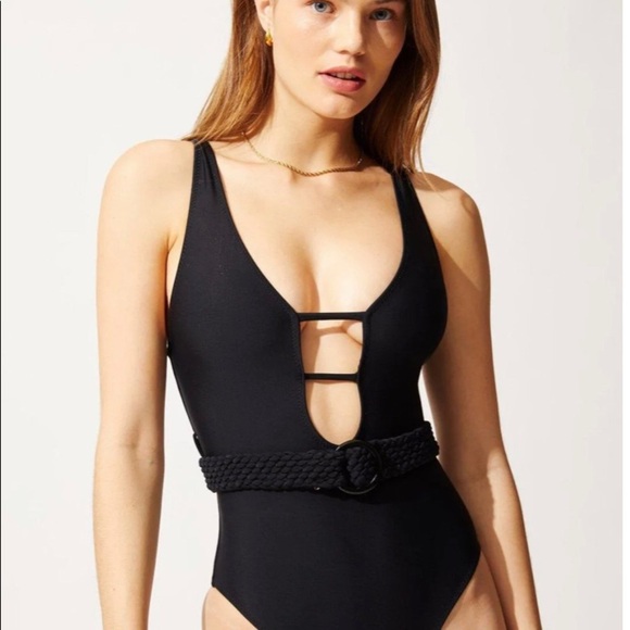 Solid & Striped Beatrice One Piece Braided Belt Black Swimsuit $188 - Picture 5 of 12